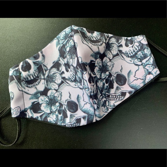 Hand Crafted Accessories - White Skull Flowers Face Mask 💀🌺
